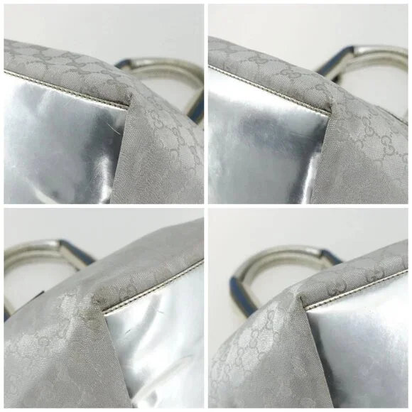 GUCCI GG Canvas Sherry Line Hand Bag Silver